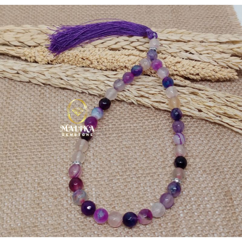 TASBIH BATU KECUBUNG KRISTAL CUTTING 33 BUTIR 8 MM 100% NATURAL