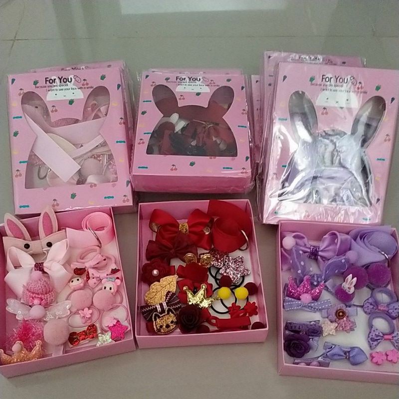 gift set aksesoris jepit rambut dan ikat rambut anak(18 pcs)