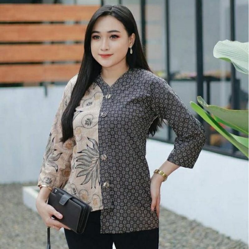 Batik wanita ASJ SA HRB026 Kenongo Kemeja Tosca Pendek-sopal jm
