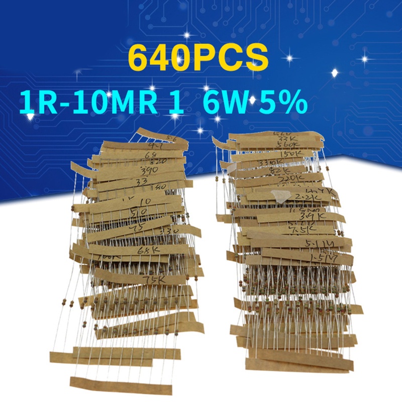 Btsg1/6w 5% 640pcs 64harga 1R - 10MR Resistor Film Karbon Aneka Kit Set