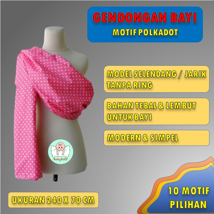 Cukin Gendongan Bayi Samping Motif Polkadot Model Selendang Jarik Modern Bahan Katun Mikro Lembut