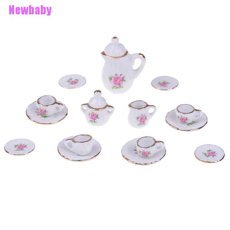 (Newbaby) 15 PCS Miniatur Peralatan Makan / Minum Teh Skala 1: 12 Bahan Keramik Untuk Rumah Boneka