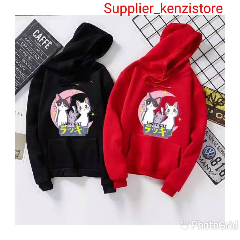 BISA [COD] [GRAB] Sweater Hoodie LUCKY CAT/Sweater Hoodie murah kekinian