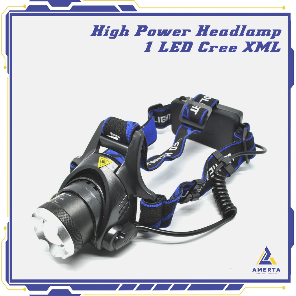 High Power Headlamp 1 LED Cree XML-T6 - HD- TaffLED - Black