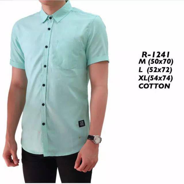 PROMO kemeja pria lengan pendek polos formal casual kerja santai-KM pendek soft green