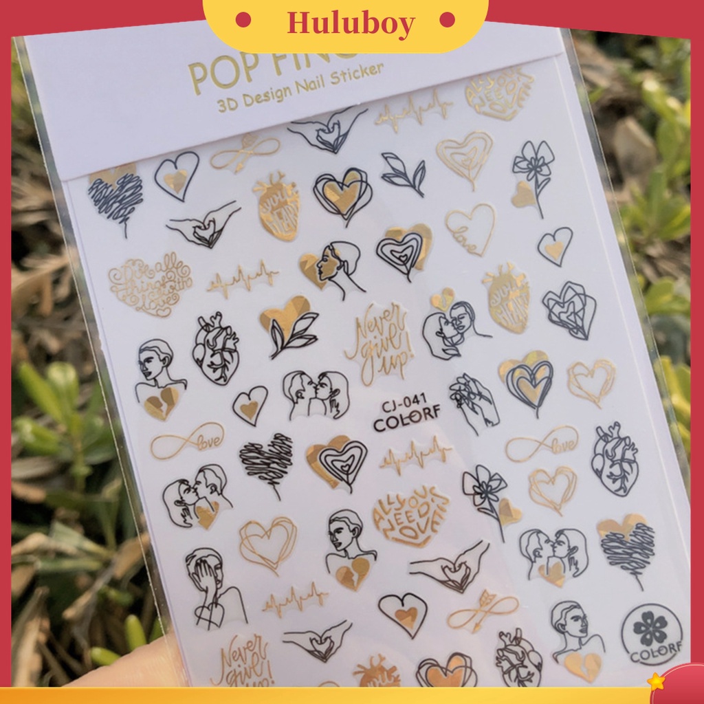 Huluboy Huluboy♡ Stiker Kuku 3D Motif Hati Saturation Valentines Day Untuk Manicure