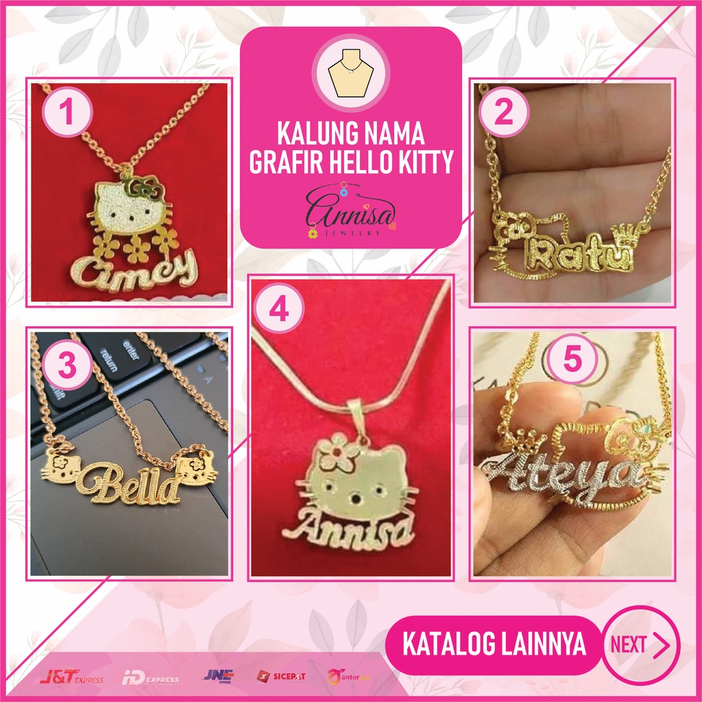 Kalung Nama HelloKitty Silver Grafir Uk.Standar