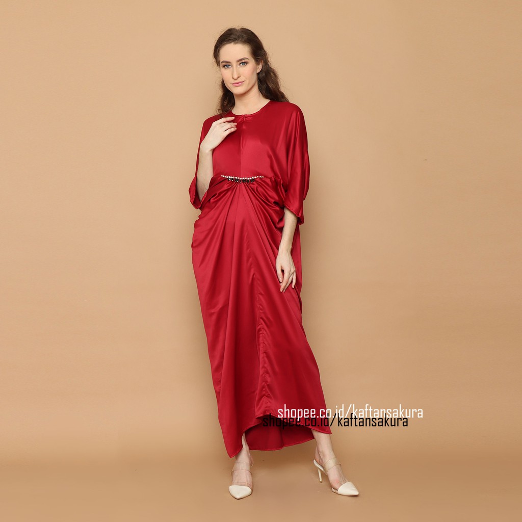 kaftan wanita muslim busui terbaru payet belt elegant warna hitam cantik termurah lebaran