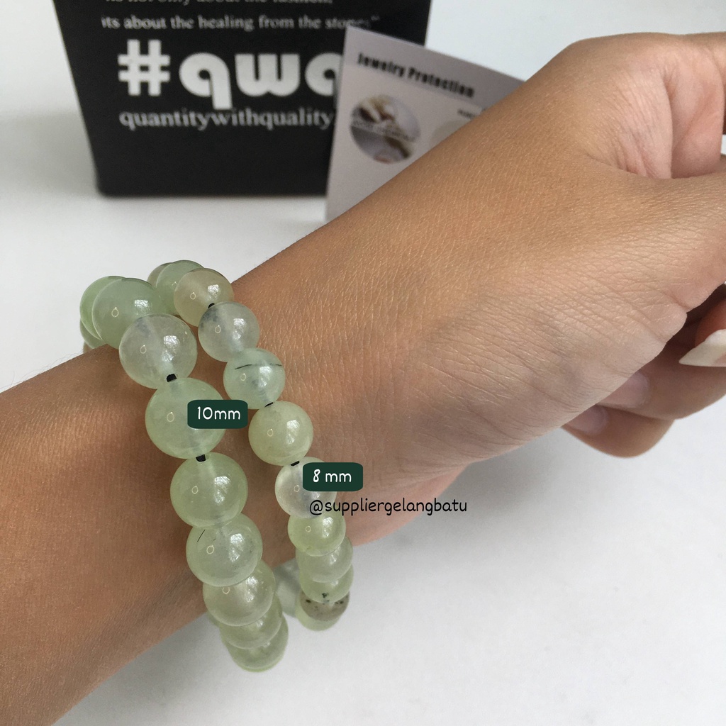 gelang batu GREEN QUARTZ 8mm KUARSA BENING premium hijau termasuk BOX