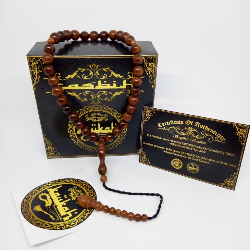 Tasbeh kayu kaukah bulat 33 butir bersertifikat Original