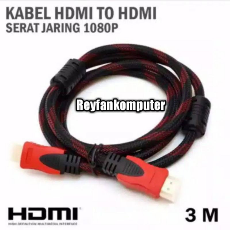 KABEL HDMI 3M SERAT JARING HDMI TO HDMI 3M VERSI 1.4 TERBARU