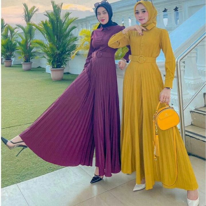 9098 Baju jumpsuit pesta plisket wanita import baju jumpsuit jamsuit panjang prisket cewek import