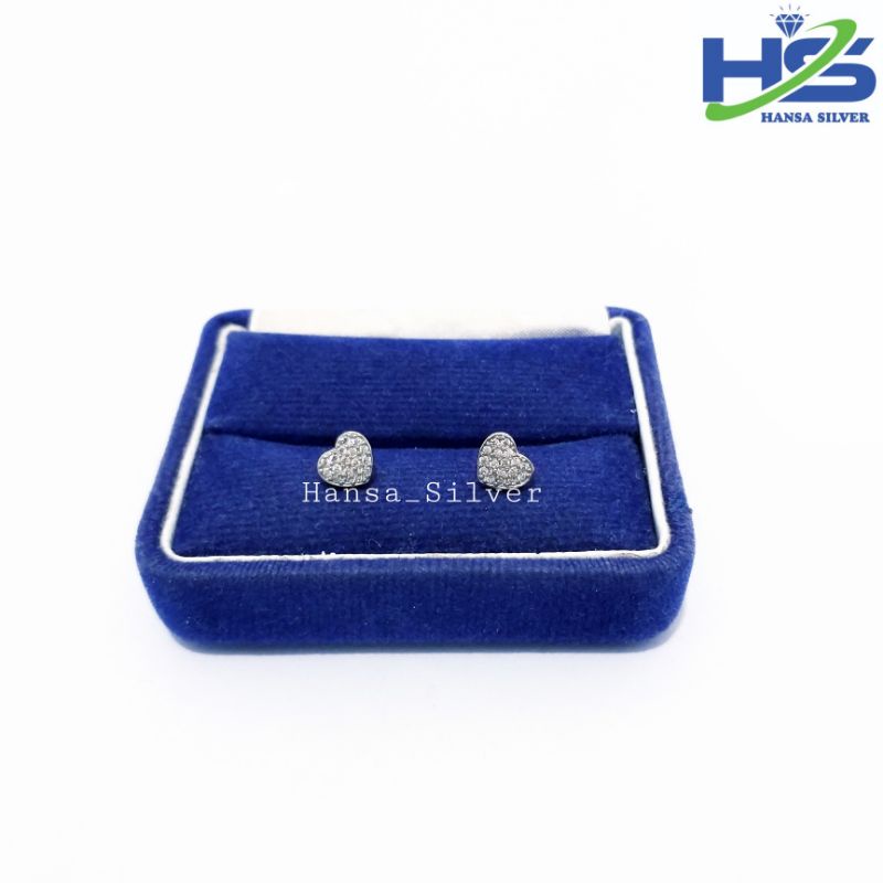 Anting Tusuk Giwang Perak Asli Silver 925 Lapis Emas Putih Model Love - Anting Wanita Anti Karat