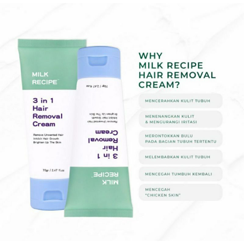 𝐌𝐢𝐥𝐤 𝐑𝐞𝐜𝐢𝐩𝐞 𝟑 𝐢𝐧 𝟏 𝐇𝐚𝐢𝐫 𝐑𝐞𝐦𝐨𝐯𝐚𝐥 𝐂𝐫𝐞𝐚𝐦 / Hair Removal Cream / Perontok bulu kaki