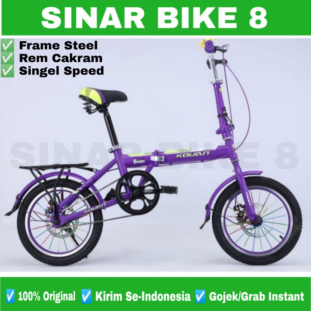 Sepeda Lipat Ukuran 16 Inch KOUAN Boncengan Singel Speed Rem Cakram