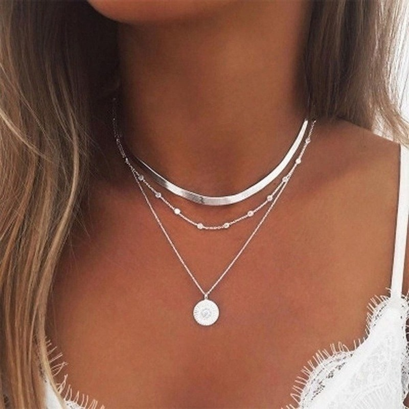 [ Stock ] Fashion Multi-layer Round Bead Tag Pendant Necklace/ Simple Charm Layered Choker/ Elegant Tag Pendant Long Necklace/ Personality Round Tag Clavicle/ Party Wedding Jewelry