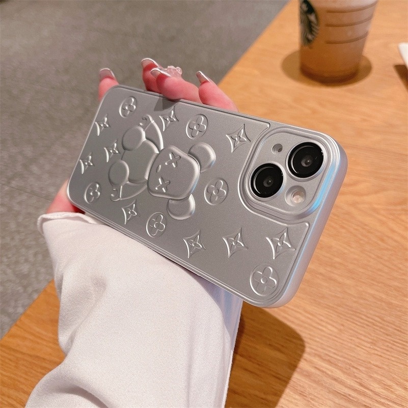 Soft Case Pelindung Lensa Bahan Silikon TPU Motif Bunga Beruang Untuk iPhone 13 12 11 Pro Max Xs Max X Xr 7 8 6 6s Plus SE 2020