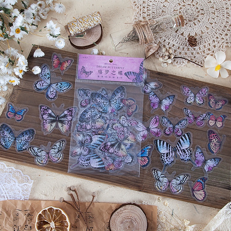 40pcs Stiker Bentuk Sayap Taxidermist Butterfly Hand DIY 8 Gaya Untuk Album