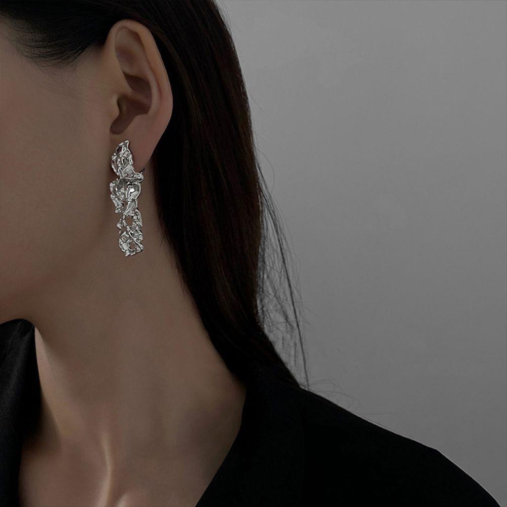 Mxbeauty Tidak Teratur Logam Pejantan Anting Trendi Berongga Berkilau Klip Anting Putri Telinga Giwang Perhiasan Hadiah Menjuntai Anting-Anting Vintage Gaya Korea