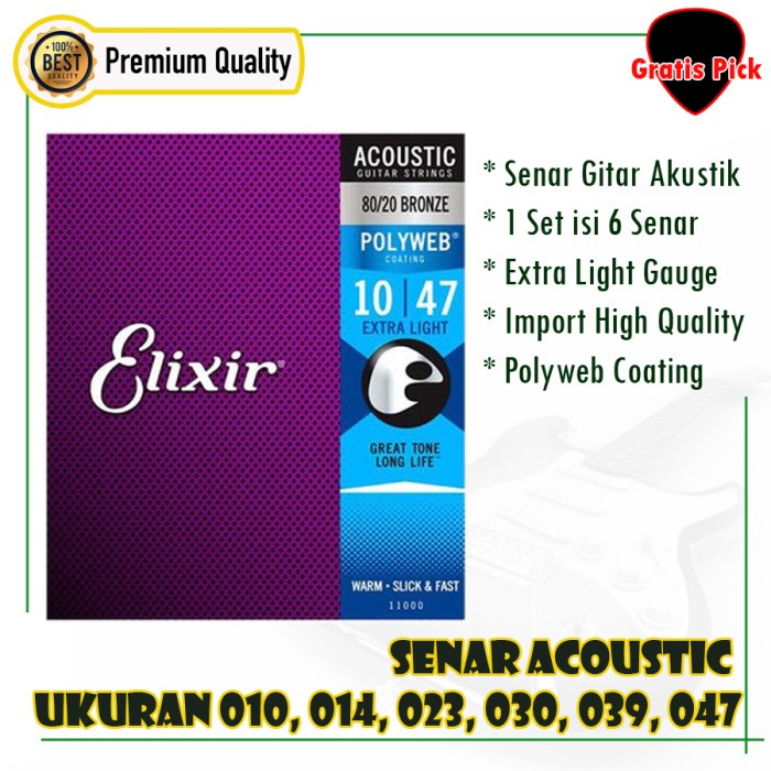 Senar Gitar Akustik Elixir 010-047 Bronze Polyweb Coating Extra Light