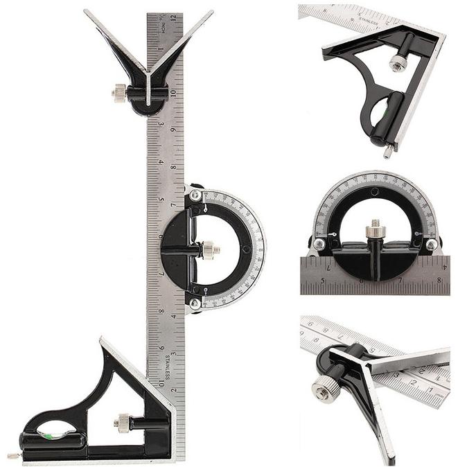 

Penggaris Siku Kombinasi 30cm Stainless lengkap Busur Derajat waterpas