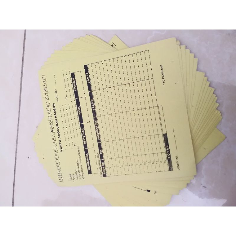 

KARTU ANGSURAN KASBON ECERAN KUNING UKURAN 23CM X 17CM