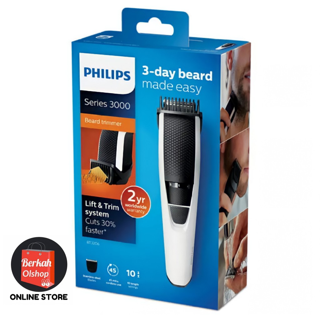 BERKAH OLDSHOP 88 - ORIGINAL PHILIPS BT3206-14 Beard Trimmer Cukuran Jenggot BT 3206 BT3206 Garansi Resmi