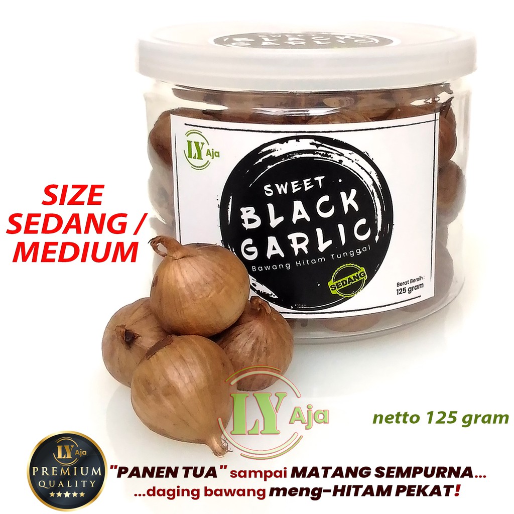 Bawang Hitam Tunggal Lanang 125 Gram Sweet Black Garlic LY Aja Size Kecil Sedang Besar Jumbo Super Premium 125 Gr