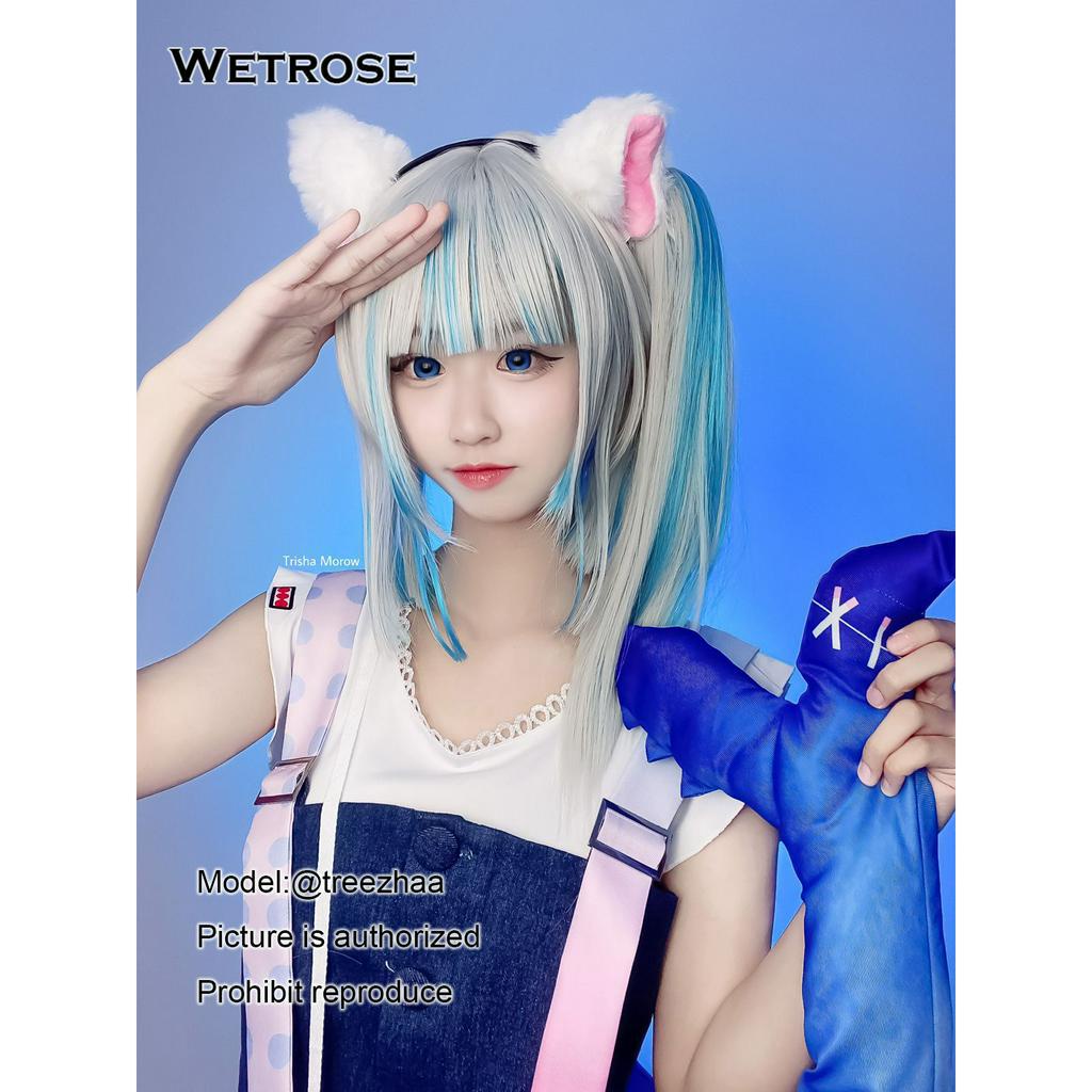 【Wetrose】 Hololive En Vtuber Gawr Gura Daily Dress Cat Shark Cosplay Costume Kostum Lucu Wanita Anak Cewek Gadis Anak Perempuan Set