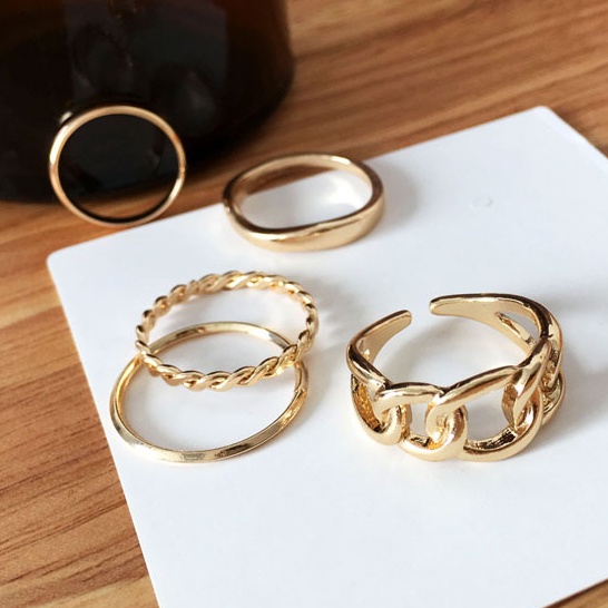 5pcs Cincin Rantai Model Lebar Desain hollow out Gaya Jepang Dan Korea Selatan Untuk Wanita