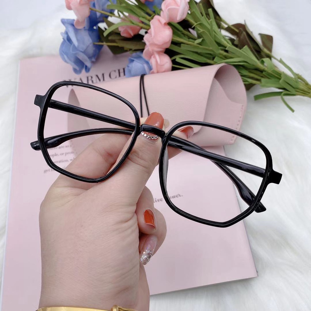 Kacamata Poligonal Retro Gaya Korea Lensa Flat Frame Besar Aneka Warna Untuk Wanita