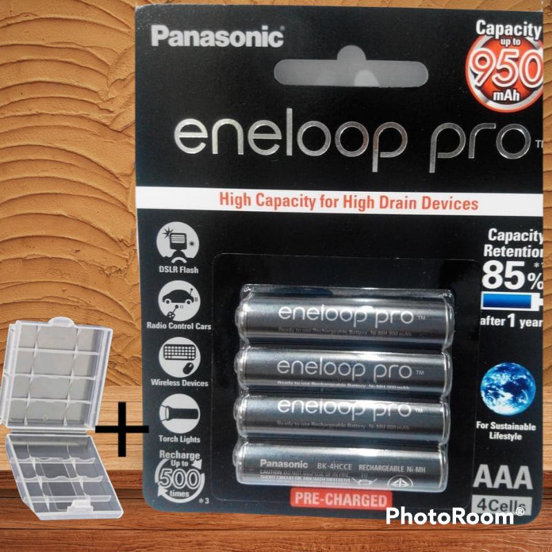 baterai panasonic Eneloop pro geratis kotak batrai hitam AAA 950 mah 1 pcs isi 4+ kotak batrai