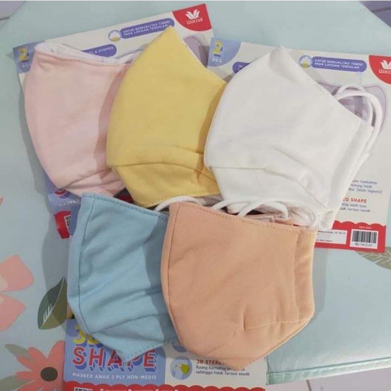 (NEW) SALE ❤️ ORIGINAL WACOAL KIDS MASK 3D 3PLY MASKER KAIN ANAK KATUN POLOS TALI STOPPER TIDAK SESA
