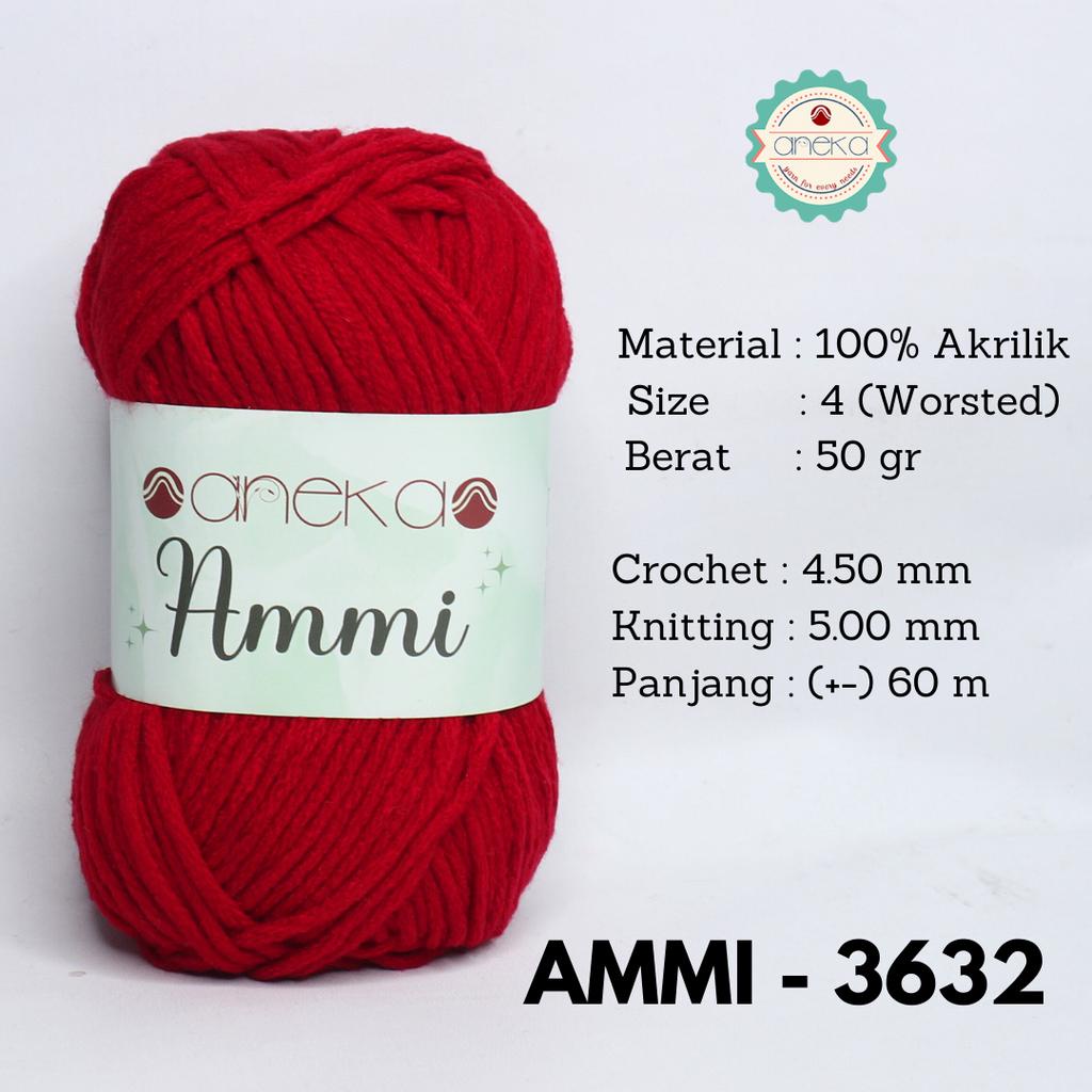 Benang Rajut Ammi / 100% Acrylic / 6 Ply Akrilik - 3632 (Merah Darah)