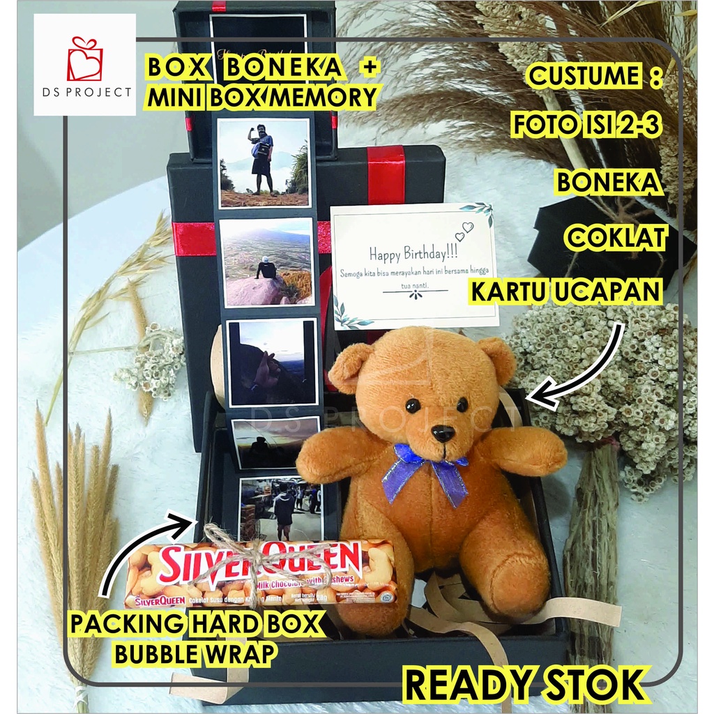 Paket Kado Hadiah Hampers Gift Box Memory Mini Foto Box Gift Box Boneka Free Kartu Ucapan Untuk Anniversary / Ultah / Ulang Tahun Buat Sahabat / Pacar / Ibu / Orang Spesial Wisuda