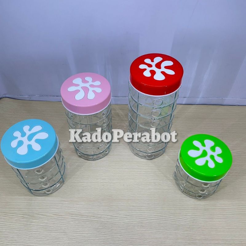 toples kaca tutup plastik - toples kaca tutup warna - toples kaca 1set