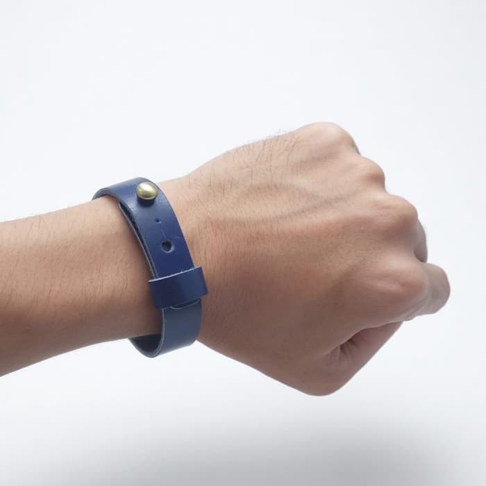 gelang simple kulit asli warna biru - leather bracelet - PHAC189