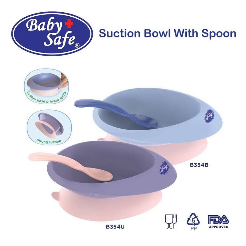 Babysafe B354 Suction Bowl with Spoon - Baby Safe Mangkok Makan Anak Bayi Silikon + Sendok