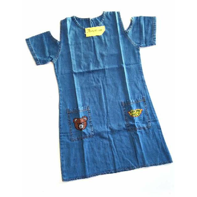 Dress jeans sabrina usia tanggung / dress anak jeans model sabrina