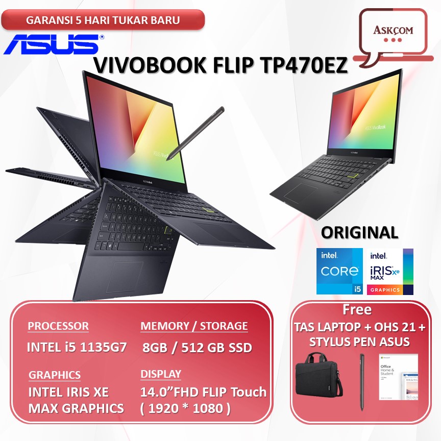 Laptop ASUS VIVOBOOK FLIP TP470EZ VIPS551 2in1 TOUCH i5 1135G7 8GB 512SSD 14.0FHD IPS Windows11+OHS