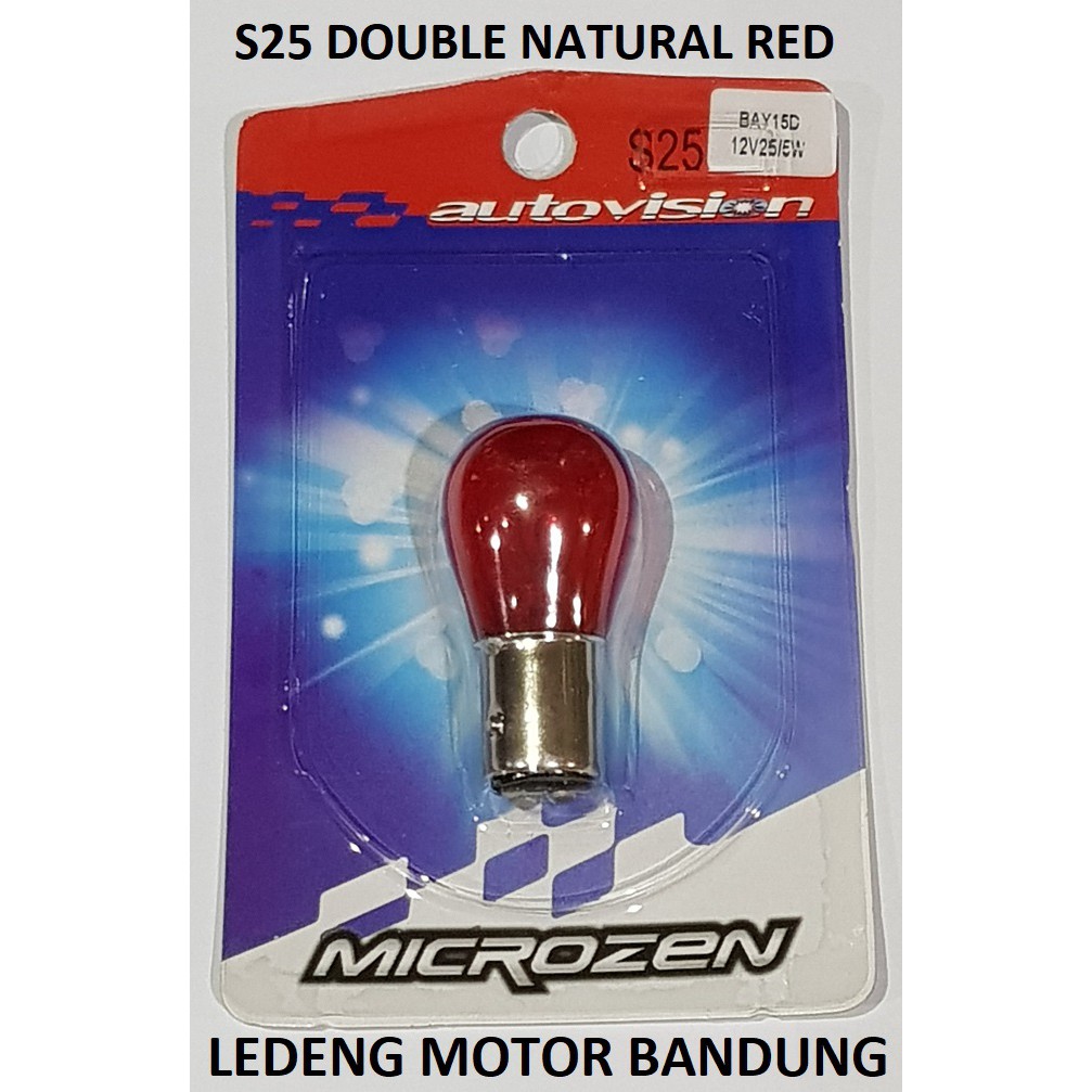 S25 Autovision Microzen Natural Blue Red Yellow Bohlam Rem Sen Senja Lampu Mobil Motor 12v 25w