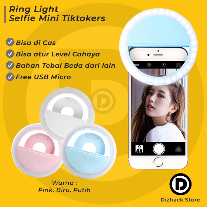 Ringlight Selfie LED Untuk Video Call Zoom Meeting Free USB Micro Mini Bisa Di Charge