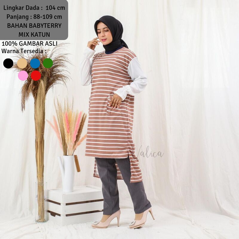 (COD) Daily Things Tunik Salur Kantong 6 Color Zalva Fit XL LD 104cm