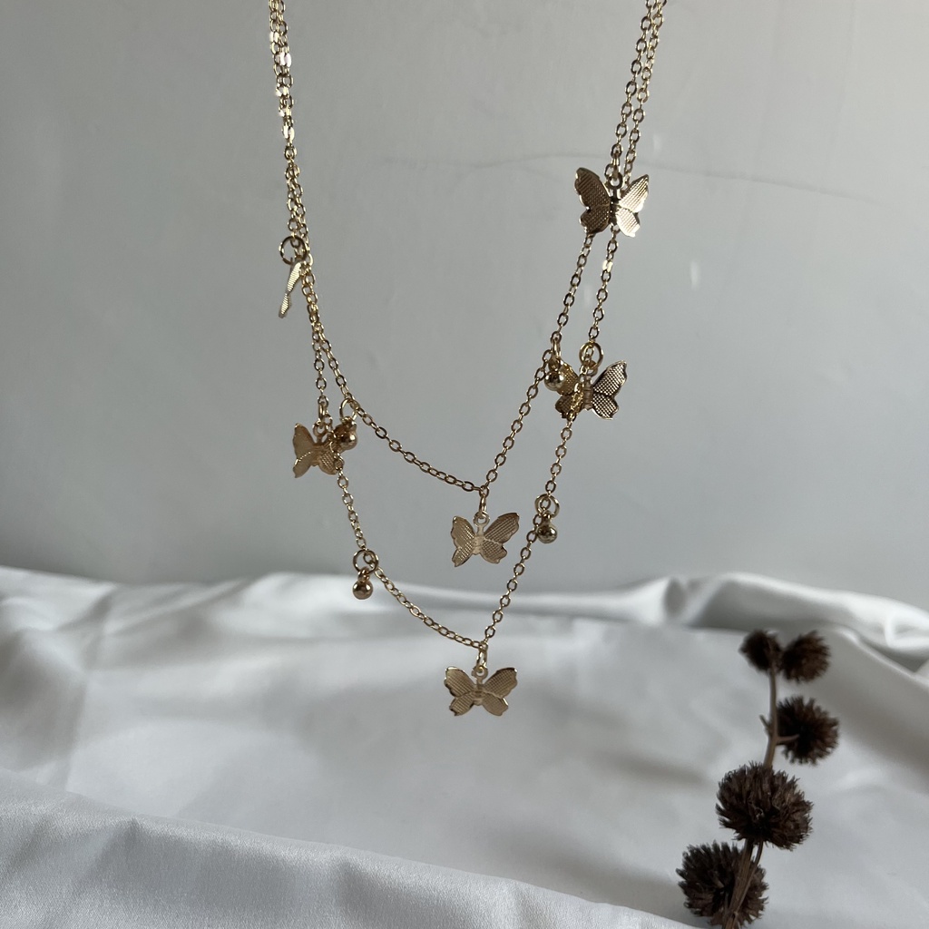 Butterflies Necklace / Kalung Wanita Korea / Aksesoris Wanita / Kalung Rantai / Kalung Aesthetic / Kalung Layer Pendan