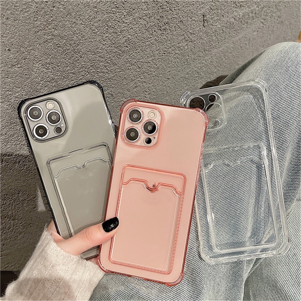 IPHONE Casing Slot Kartu Bening Untuk Iphone13 11 12 Pro Max Mini X XS XR SE2 6 6s 78 Plus SE Bening Shockproof Soft Dompet Case