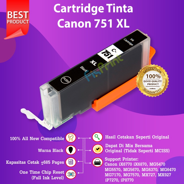 Cartridge Tinta Compatible Canon PGI750 CLI751 750 751 Printer IX6770