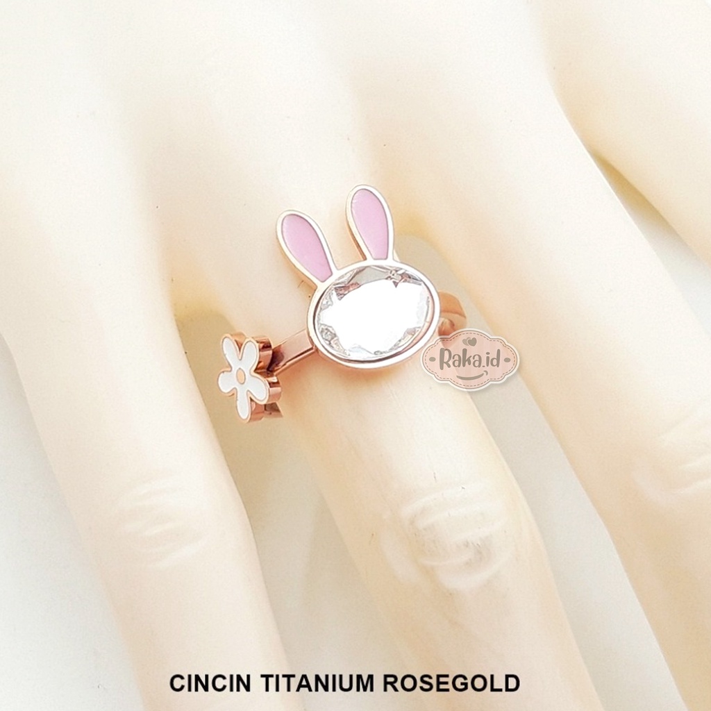 Cincin Wanita / Cincin Titanium Dewasa Motif Kelinci Bunga Aksesoris Perhiasan Wanita 1065