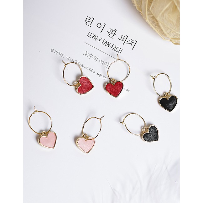 LRC Anting Tusuk Fashion Heart Shape Decorated Earrings