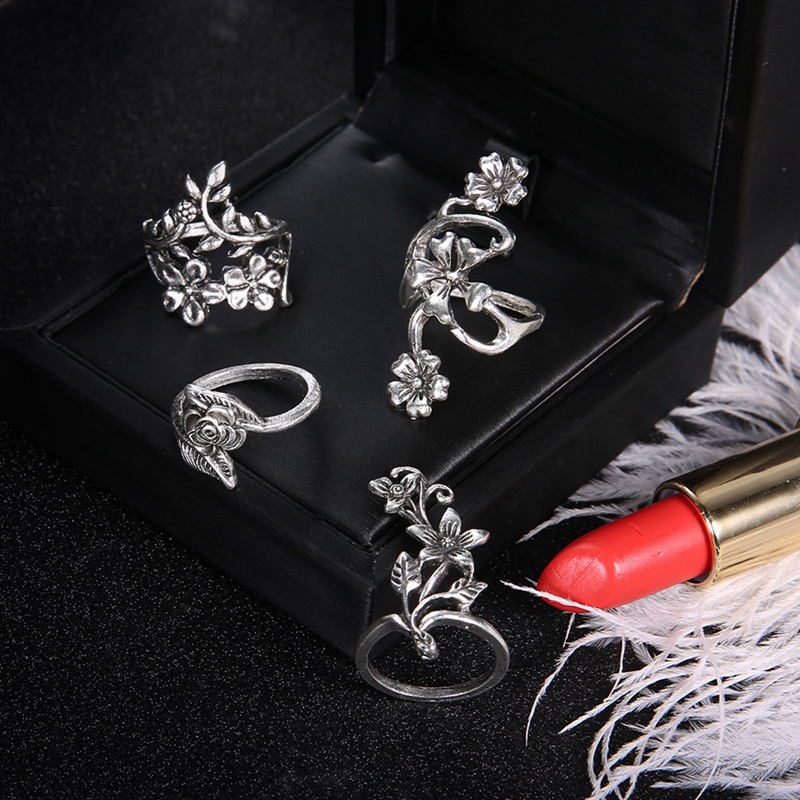 4pcs / Set Cincin Vintage Bohemia Warna Silver Untuk Wanita