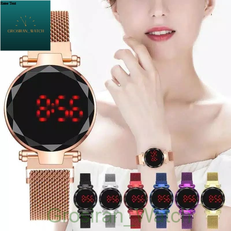 Jam Tangan Wanita Korea Sport LED Bulat Digital Strap Magnet [G_W]